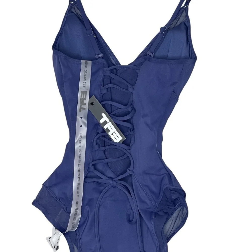 NWT TA3 Swim Mesh One Piece Swimsuit‎ XXS Reg/Long Shaping Midnight Blue